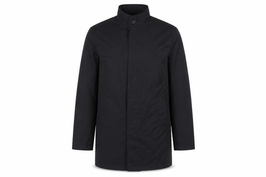 Front view of Brave Soul Men's Black Polyester Overcoat M Regular Fit Stand Collar