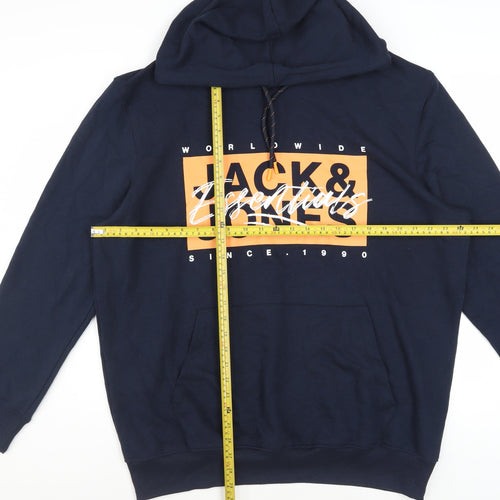 Jack & Jones Men’s Blue Pullover Hoodie XL Logo Graphic Fleece