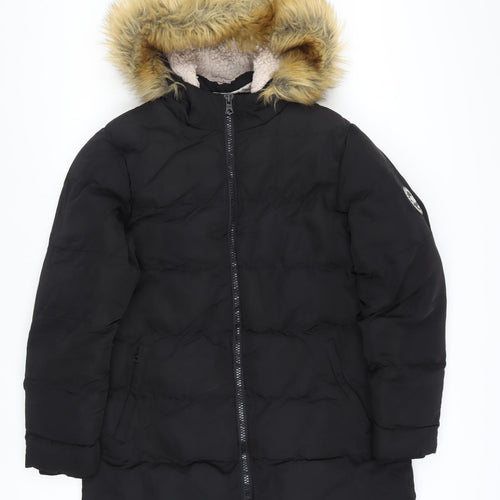 SoulCal & Co Women’s Black Long Hooded Puffer Coat Size 12