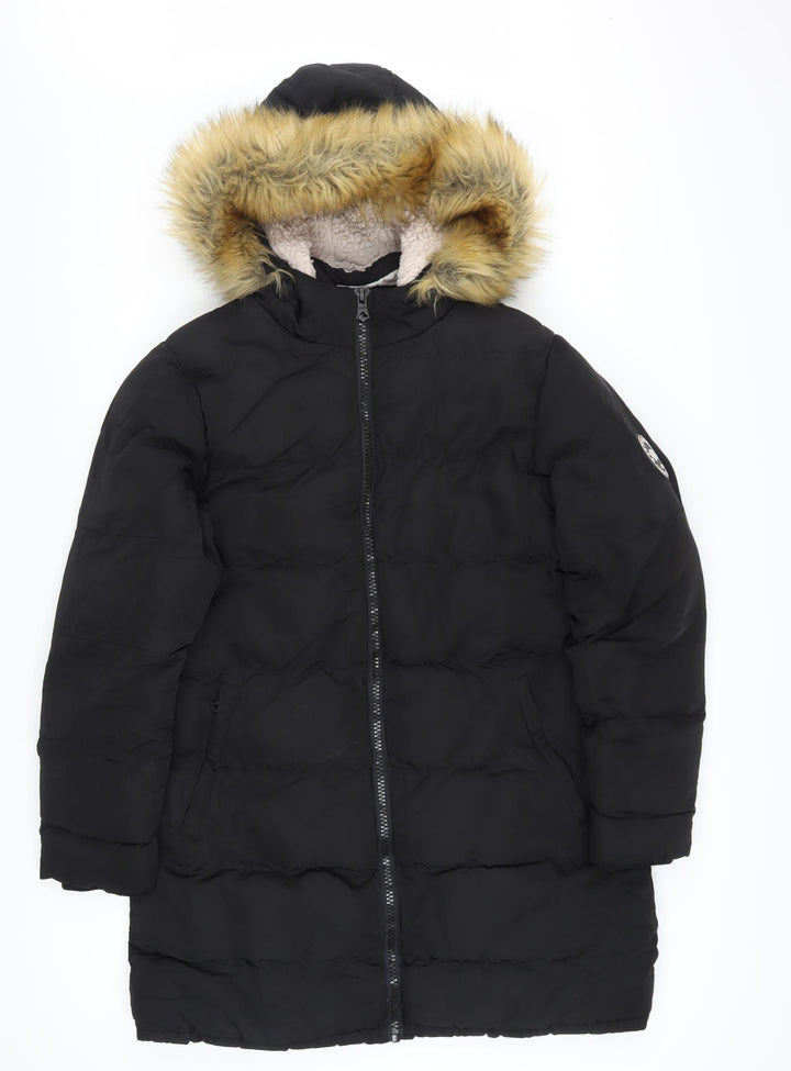 SoulCal & Co Women’s Black Long Hooded Puffer Coat Size 12
