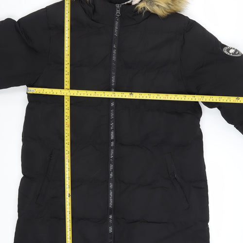 SoulCal & Co Women’s Black Long Hooded Puffer Coat Size 12