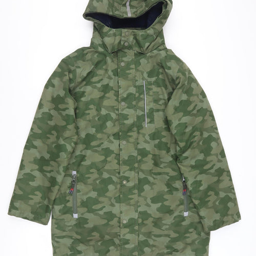 FatFace Boys Green Camo Parka Coat 12-13 Years Hooded Lined Water Resistant