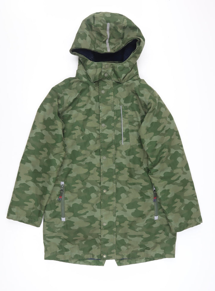 FatFace Boys Green Camo Parka Coat 12-13 Years Hooded Lined Water Resistant