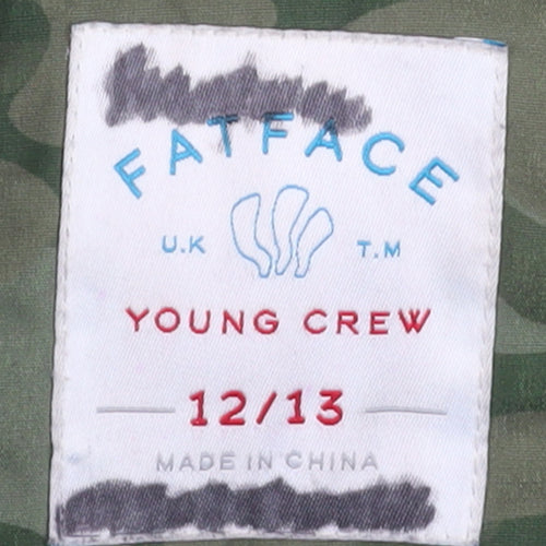 FatFace Boys Green Camo Parka Coat 12-13 Years Hooded Lined Water Resistant