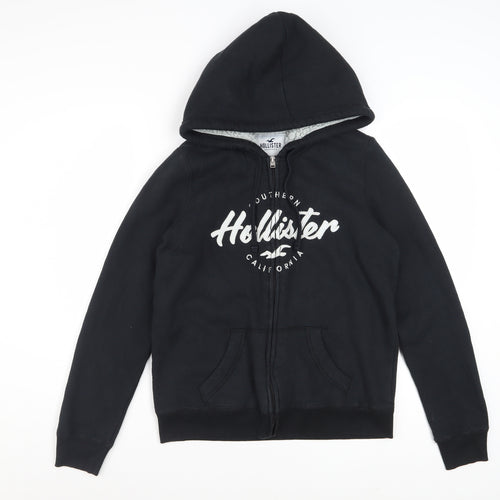 Hollister Women Black Full Zip Hoodie Small Sherpa Lined Casual