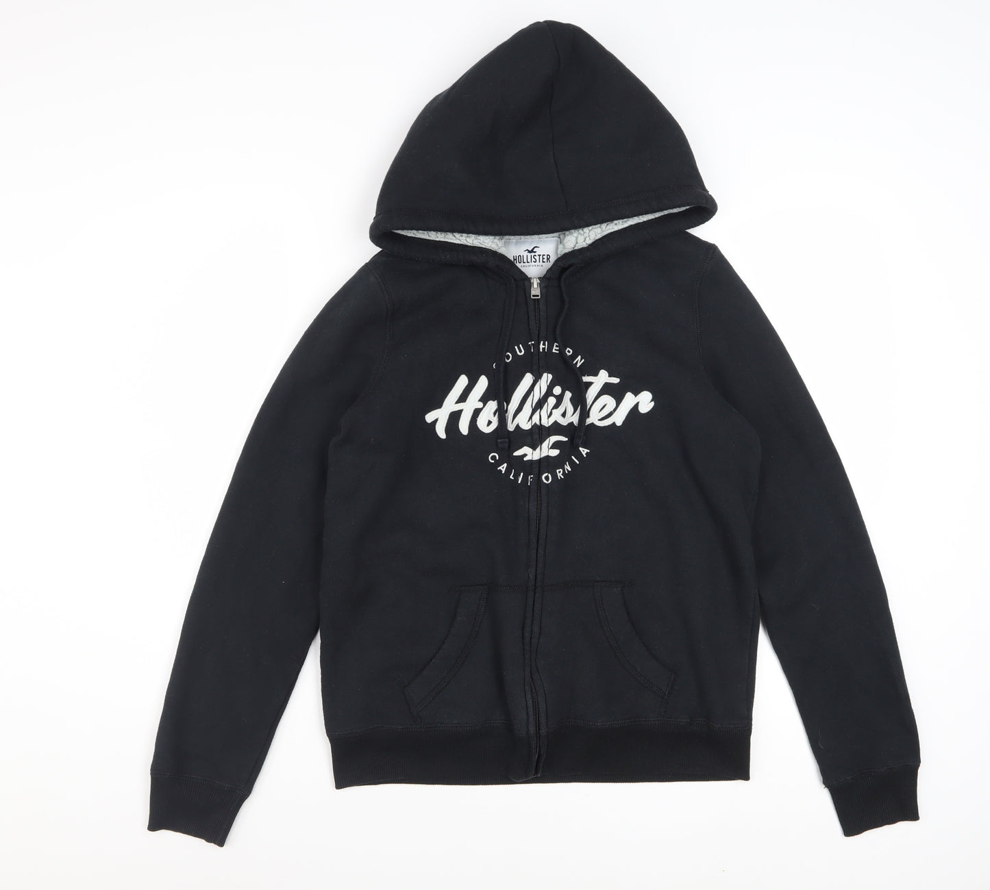 Hollister Women Black Full Zip Hoodie Small Sherpa Lined Casual