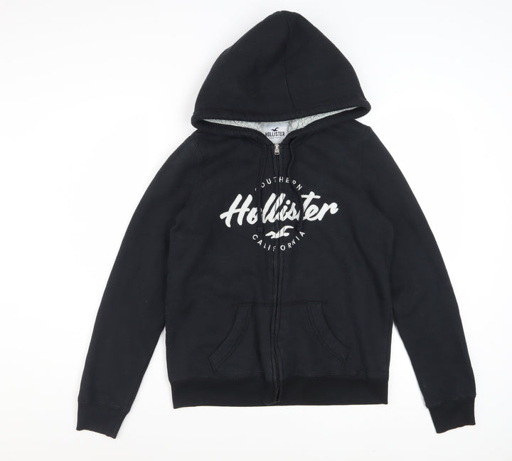 Hollister Women Black Full Zip Hoodie Small Sherpa Lined Casual
