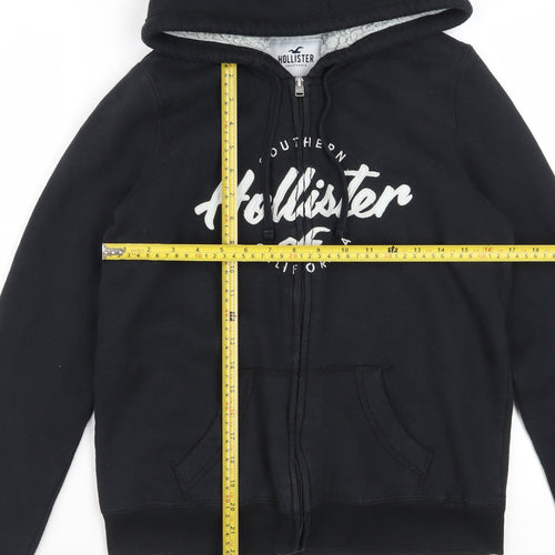 Hollister Women Black Full Zip Hoodie Small Sherpa Lined Casual