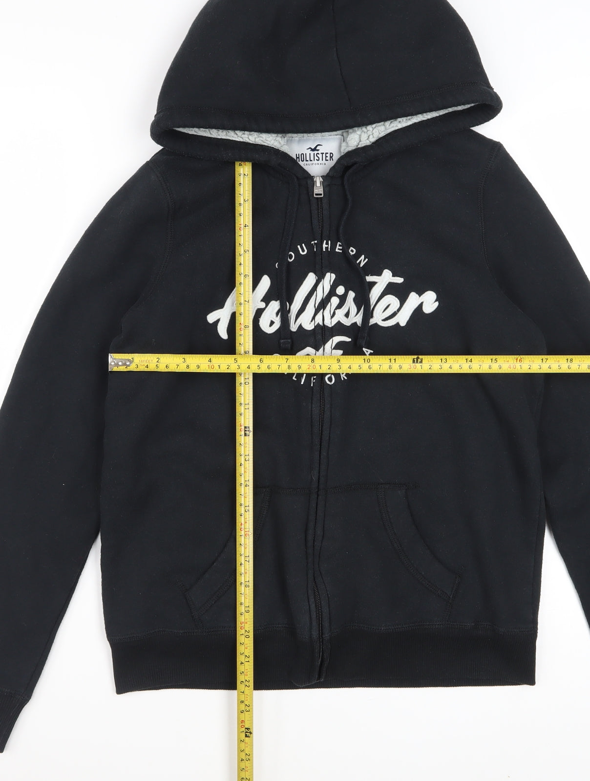 Hollister Women Black Full Zip Hoodie Small Sherpa Lined Casual