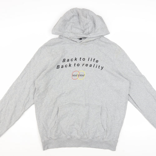 Soul II Soul Men's Grey Hoodie L Pullover Graphic Print Cotton