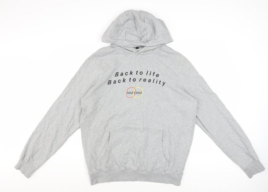 Soul II Soul Men's Grey Hoodie L Pullover Graphic Print Cotton