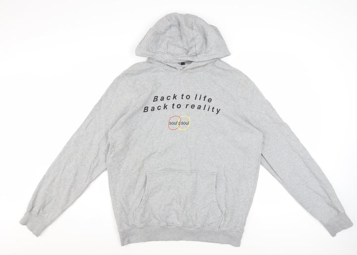 Soul II Soul Men's Grey Hoodie L Pullover Graphic Print Cotton