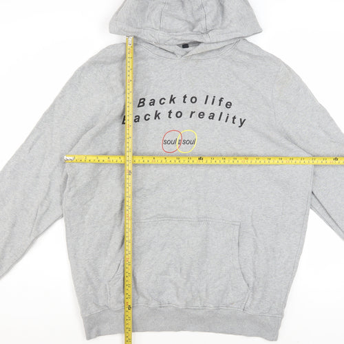 Soul II Soul Men's Grey Hoodie L Pullover Graphic Print Cotton