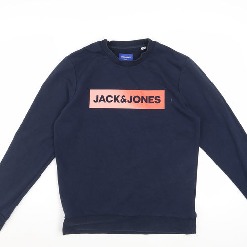Jack & Jones Mens Blue Pullover Sweatshirt Size S Crew Neck Logo