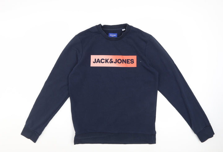 Jack & Jones Mens Blue Pullover Sweatshirt Size S Crew Neck Logo
