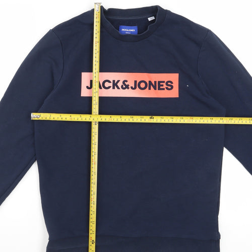 Jack & Jones Mens Blue Pullover Sweatshirt Size S Crew Neck Logo