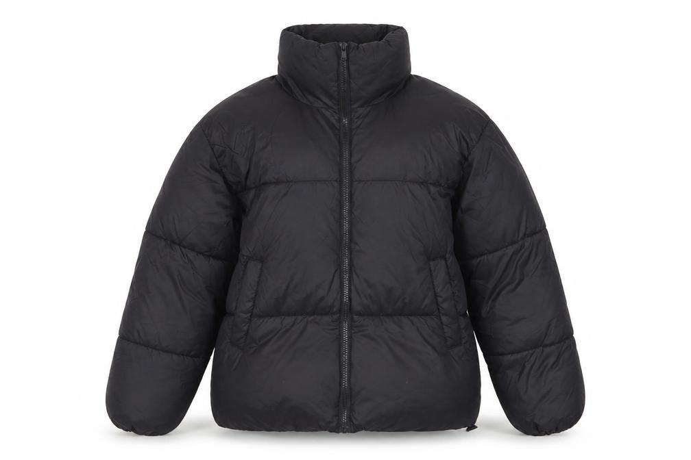 Front view of CUH Women's Black XS Puffer Jacket Full Zip Winter Coat