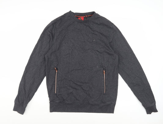 Luke Men's Grey Crew Neck Zip Pocket Sweatshirt Medium