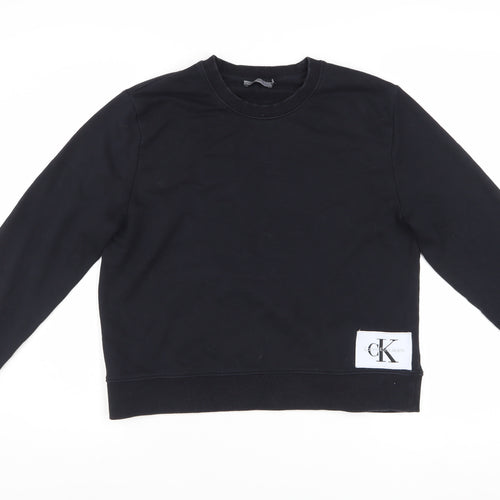 Calvin Klein Jeans Women Black Cotton Blend Pullover Sweatshirt M