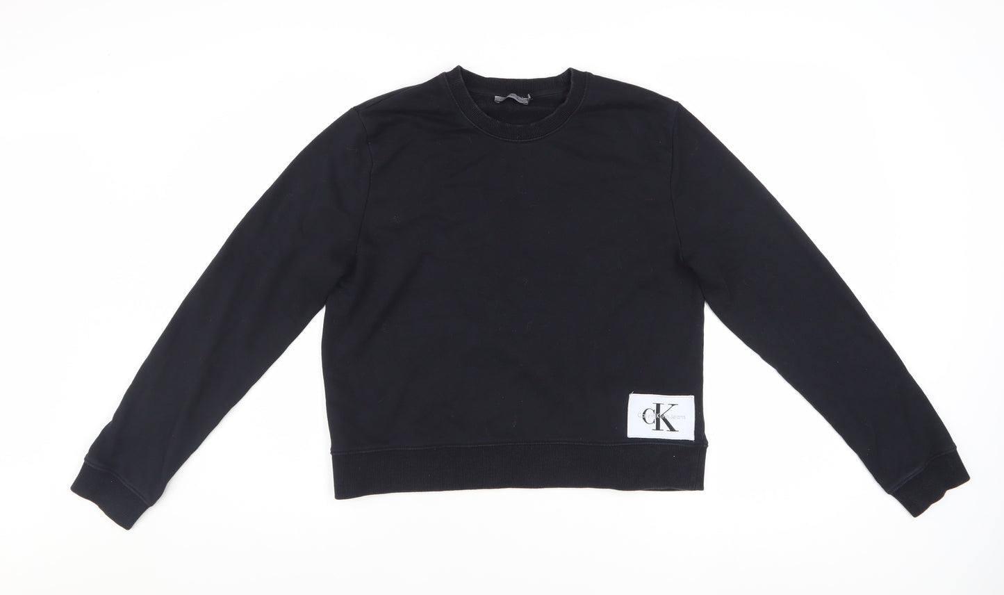 Calvin Klein Jeans Women Black Cotton Blend Pullover Sweatshirt M
