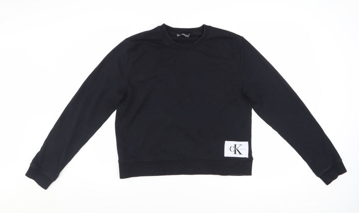 Calvin Klein Jeans Women Black Cotton Blend Pullover Sweatshirt M