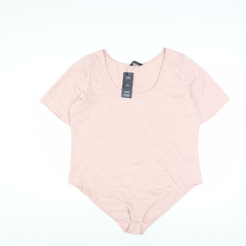 Marks and Spencer Women Pink Short Sleeve Jersey Bodysuit Size 22