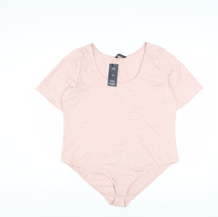 Marks and Spencer Women Pink Short Sleeve Jersey Bodysuit Size 22