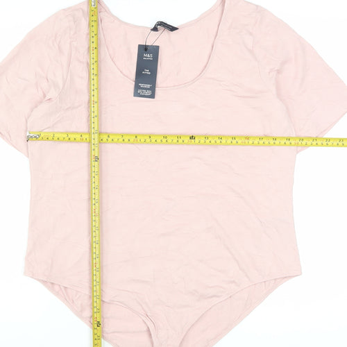 Marks and Spencer Women Pink Short Sleeve Jersey Bodysuit Size 22
