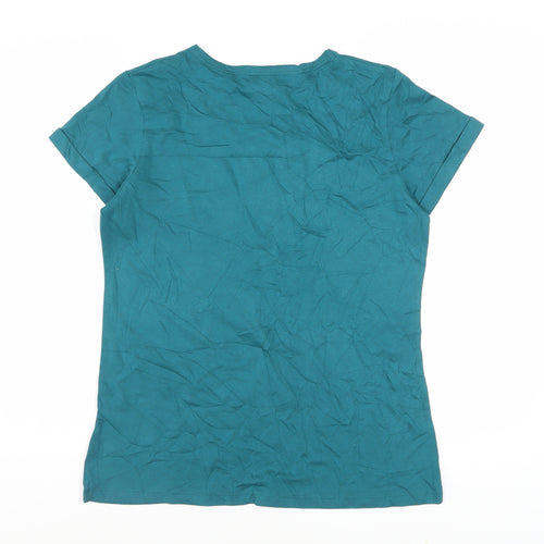 AND/OR Women’s Green Cotton Flamingo Print Short Sleeve T-Shirt Size 8
