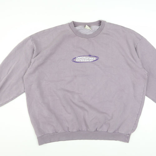 Pull&Bear Men's Purple Graphic Pullover Sweatshirt L Crew Neck