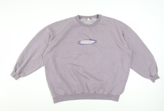 Pull&Bear Men's Purple Graphic Pullover Sweatshirt L Crew Neck