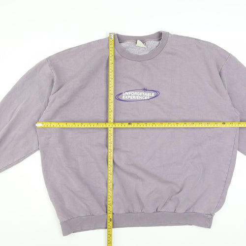 Pull&Bear Men's Purple Graphic Pullover Sweatshirt L Crew Neck