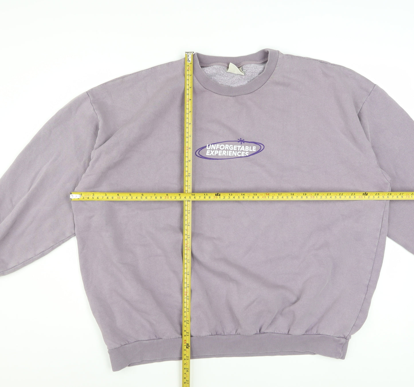 Pull&Bear Men's Purple Graphic Pullover Sweatshirt L Crew Neck