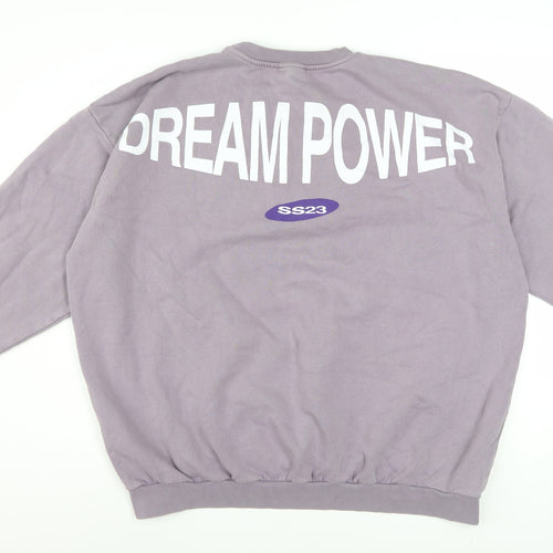 Pull&Bear Men's Purple Graphic Pullover Sweatshirt L Crew Neck