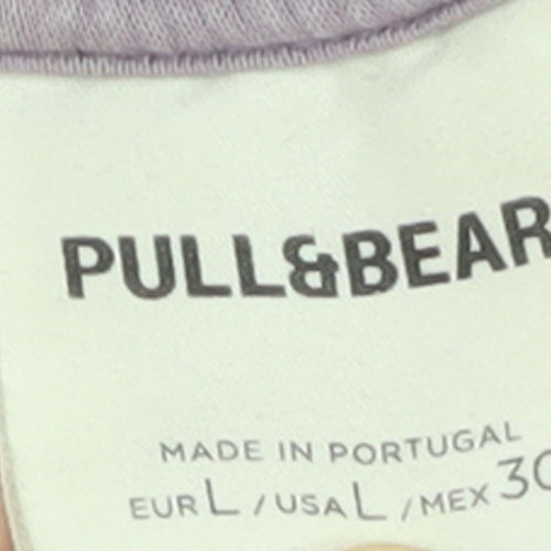 Pull&Bear Men's Purple Graphic Pullover Sweatshirt L Crew Neck