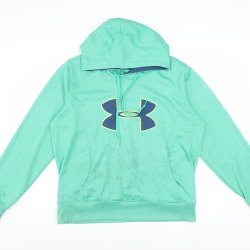Under Armour Boys Green Pullover Hoodie Large ColdGear Logo Sweatshirt