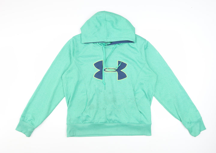 Under Armour Boys Green Pullover Hoodie Large ColdGear Logo Sweatshirt