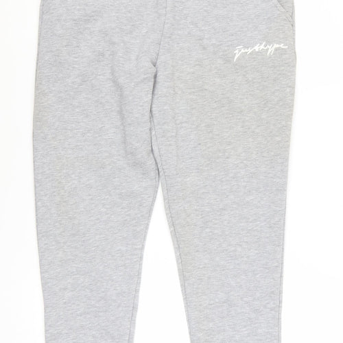 Hype Womens Grey Jogger Trousers Size 12 Regular Fit Logo Drawstring