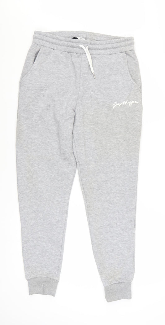 Hype Womens Grey Jogger Trousers Size 12 Regular Fit Logo Drawstring