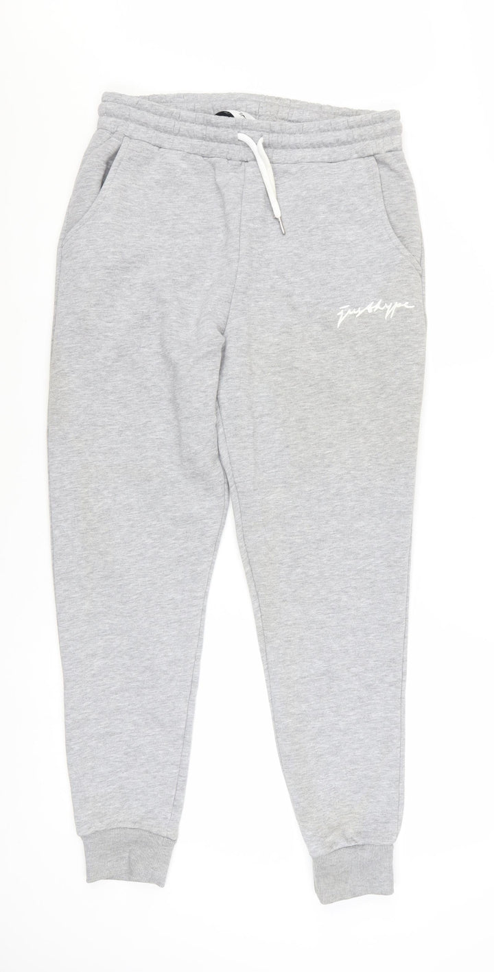 Hype Womens Grey Jogger Trousers Size 12 Regular Fit Logo Drawstring