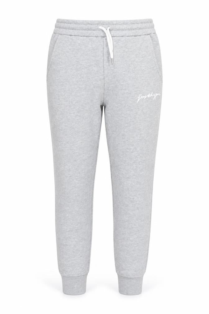 Front view of Hype women’s grey jogger trousers, size UK 12, regular fit logo drawstring