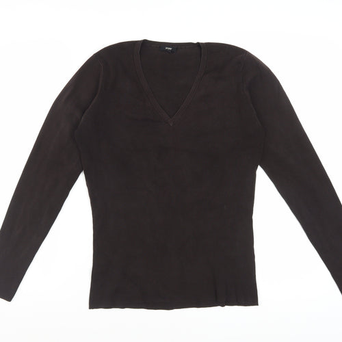 Hobbs Women's Brown Silk Blend V-Neck Long Sleeve Knit Top Size 12