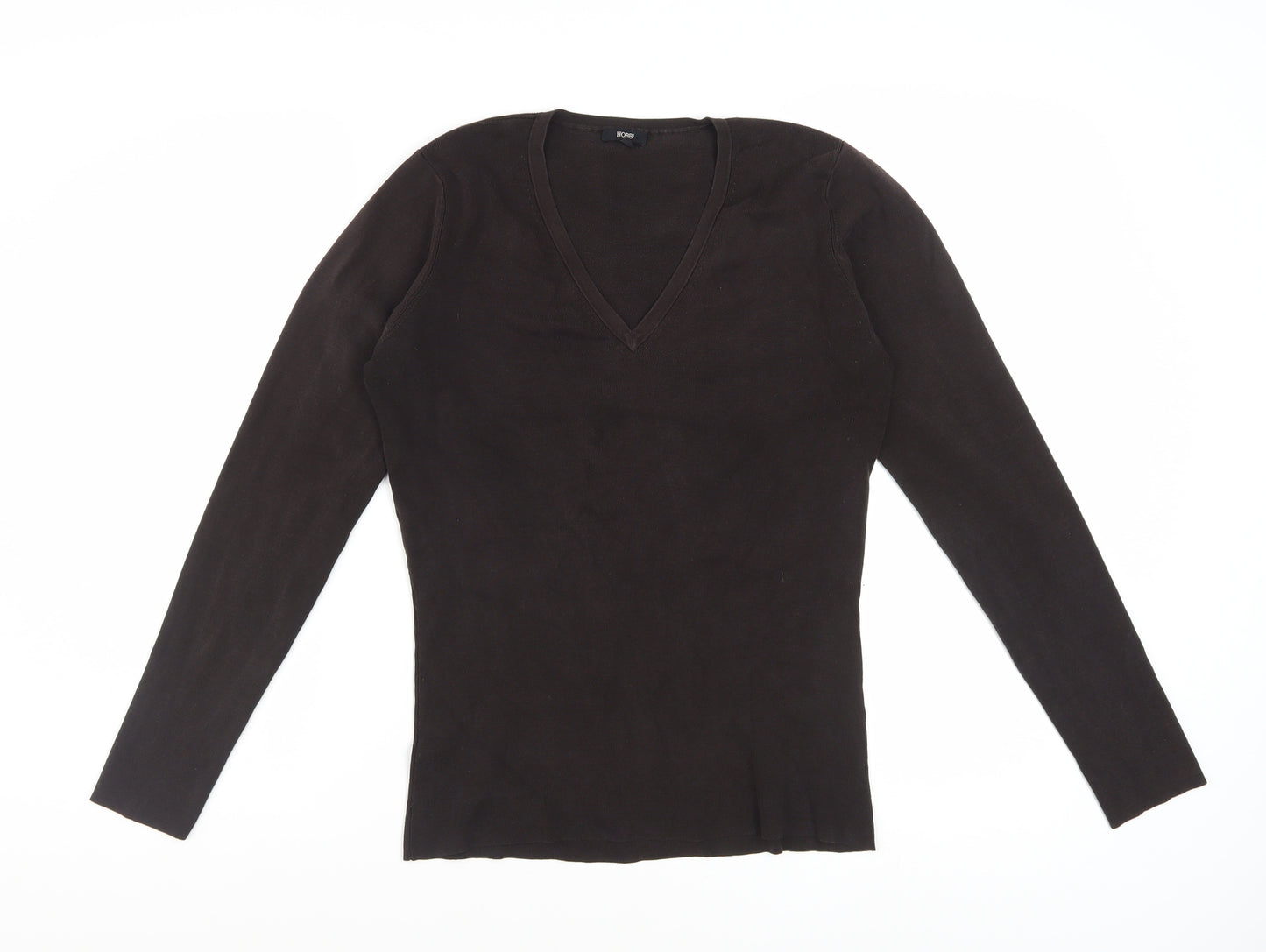 Hobbs Women's Brown Silk Blend V-Neck Long Sleeve Knit Top Size 12
