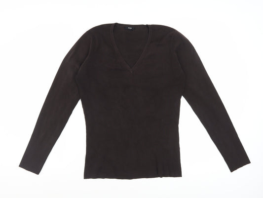 Hobbs Women's Brown Silk Blend V-Neck Long Sleeve Knit Top Size 12