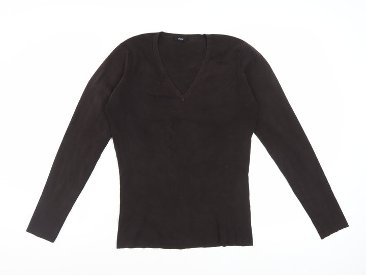 Hobbs Women's Brown Silk Blend V-Neck Long Sleeve Knit Top Size 12
