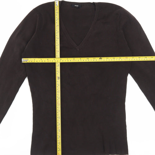 Hobbs Women's Brown Silk Blend V-Neck Long Sleeve Knit Top Size 12