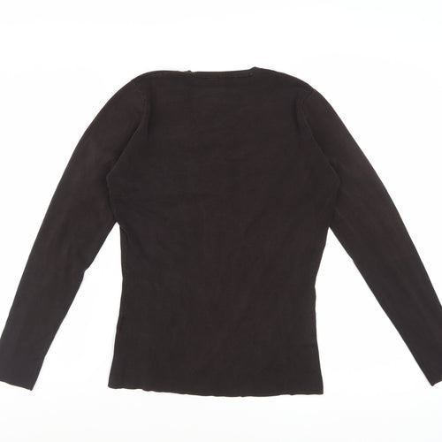 Hobbs Women's Brown Silk Blend V-Neck Long Sleeve Knit Top Size 12