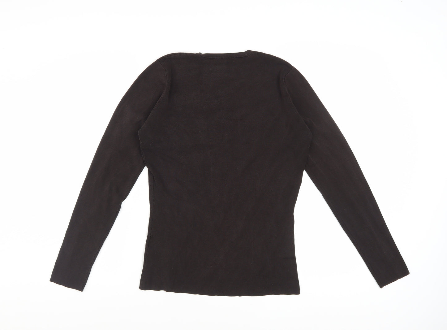 Hobbs Women's Brown Silk Blend V-Neck Long Sleeve Knit Top Size 12