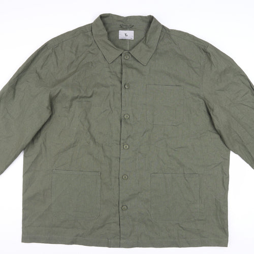 Tu Men's Green 2XL Linen Blend Long Sleeve Button-Up Shirt