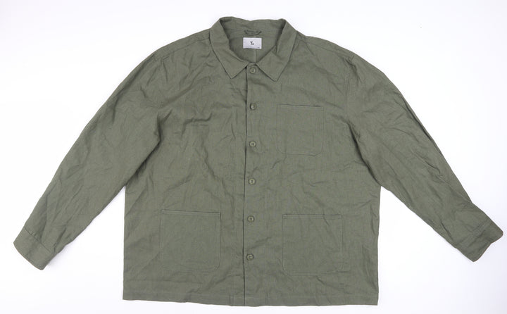 Tu Men's Green 2XL Linen Blend Long Sleeve Button-Up Shirt